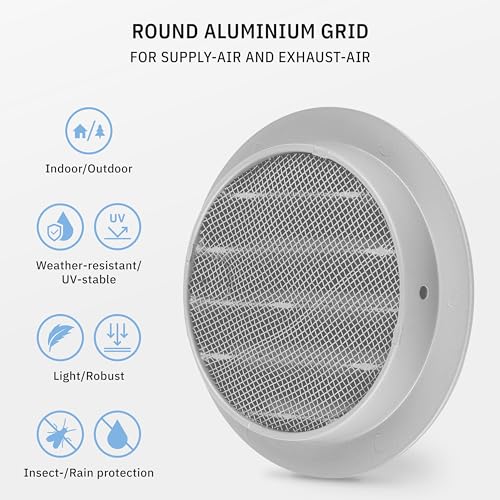 calimaero® WSGG 4" Inch Gray Round Metal Air Vent Grill Cover Flat Louver with Fly Screen Fits Only with Metal Ducts - Image 3