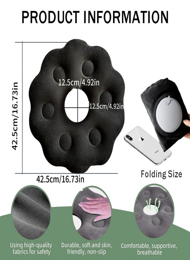 OULIGET Inflatable Donut Cushion Seat,Portable Press Inflation Hemorrhoid Pillow,Flocking Cushion for Home Car Wheelchairs Office Plane,Pressure Relief for Sciatica Back Coccyx (Black) - Image 4