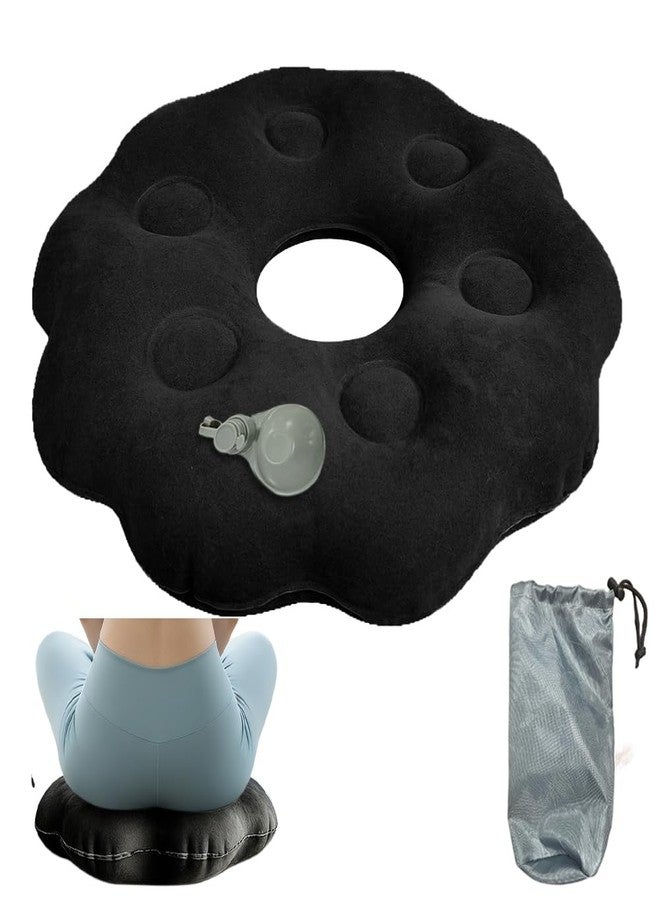 OULIGET Inflatable Donut Cushion Seat,Portable Press Inflation Hemorrhoid Pillow,Flocking Cushion for Home Car Wheelchairs Office Plane,Pressure Relief for Sciatica Back Coccyx (Black) - Image 1