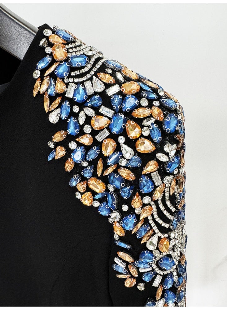 Loquat Fashionable Long Sleeve Mid-Length Dress with Beading and Rhinestone Embellishments - Image 3