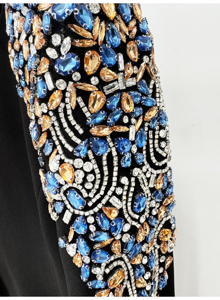 Loquat Fashionable Long Sleeve Mid-Length Dress with Beading and Rhinestone Embellishments - Image 2