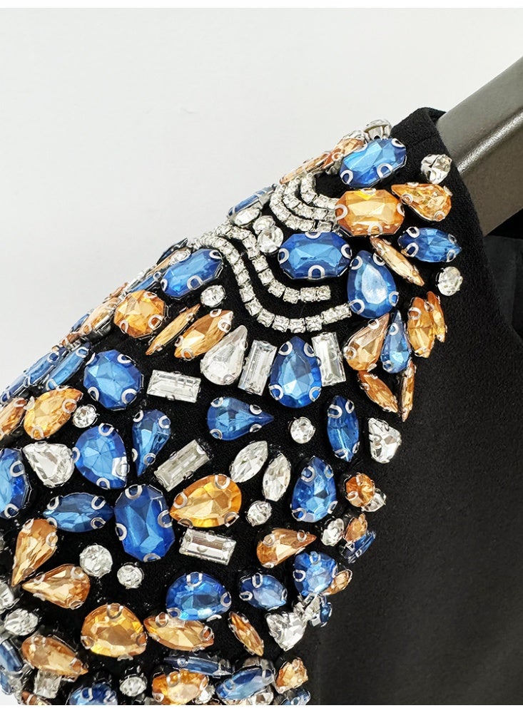 Loquat Fashionable Long Sleeve Mid-Length Dress with Beading and Rhinestone Embellishments - Image 1
