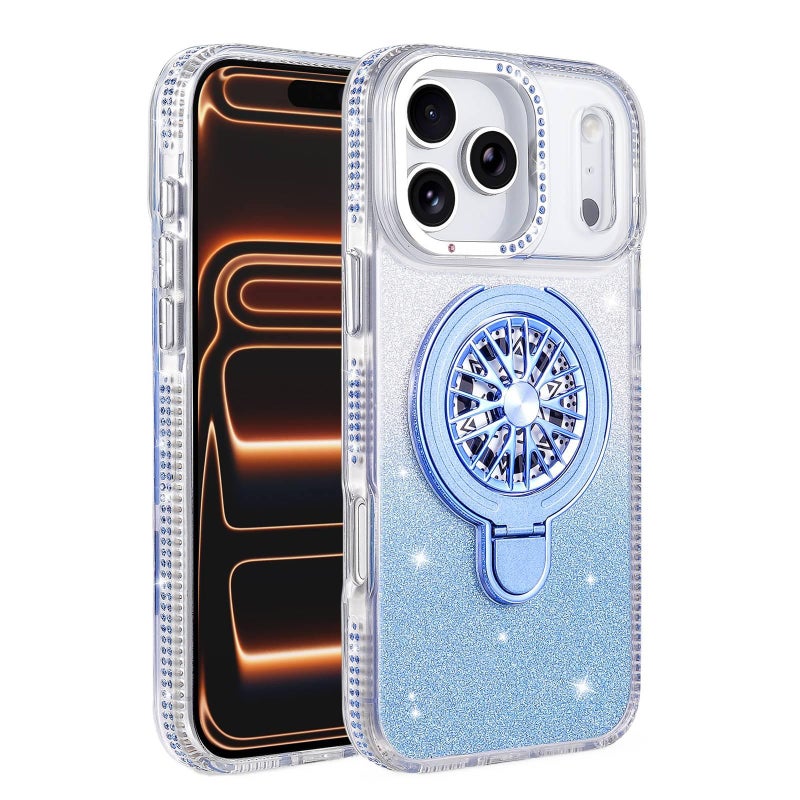 MagSafe iPhone 12 Pro Max Shockproof TPU + PC Case with Spinning Gyro and Kickstand in Blue with Easy Storage - Image 1