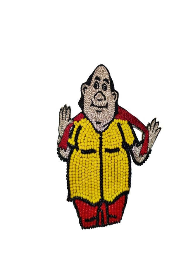 Abeo Hand Embroidered Gopal Bhar Character Beaded Brooch, 6.3-8.9 cm, Red and Yellow - Image 1