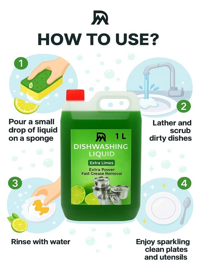 Extra Power Dishwashing Liquid with Lime | 1 Litre | Fast Grease Removal | Safe for All Utensils | Turbo Boosters | Removes Tough Malodour | Hand-Safe - Image 2