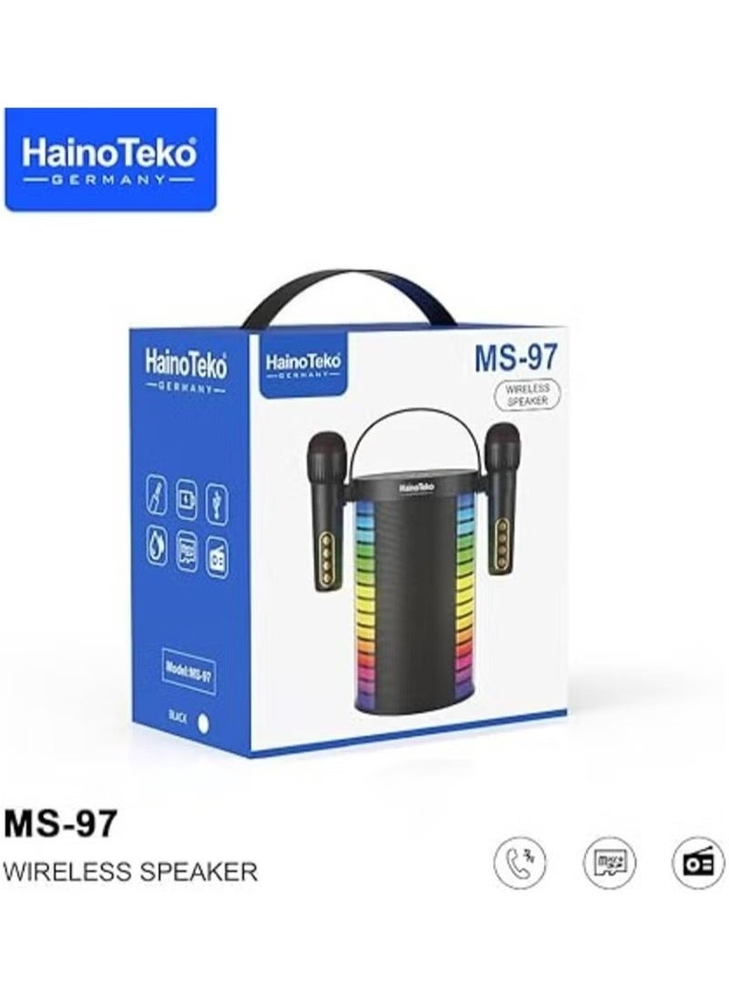 Haino Teko Germany MS97 Bluetooth Wireless Speaker with Wireless Microphone – Original High-Quality Sound, Portable, Ideal for Karaoke, Parties, Outdoor Events, and Home Use - Image 1