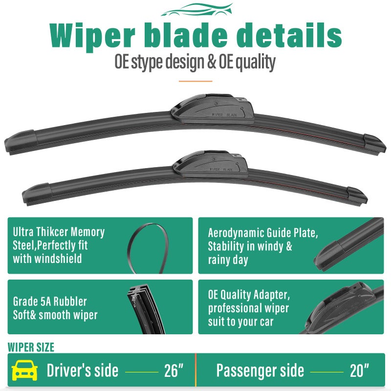 WINDSMILE 26" 20" 16" Windshield Wiper Blades Replacement for Acura MDX 2022 2023 2024 2025 Premium All Weather Front Rear Wipers Set - OEM Quality (Pack of 3) - Image 3