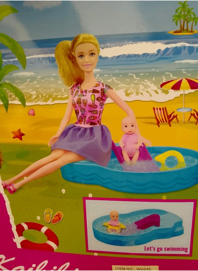 Undefined Kaybaby Doll With Pool Accessories Set, Plastic, Multi Color  - Image 2