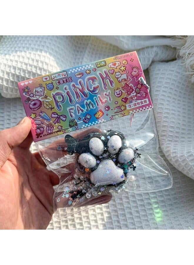 Taba Squishy Cat Paw Squeeze Toys, Kawaii Squishies PVC Sensory Toys, Stress Relieving Fur Ball OPP Packaging Gifts, Fidget Toys Sanrio Squishy Novelty Things Suitable for Kids Teenage (Black White)