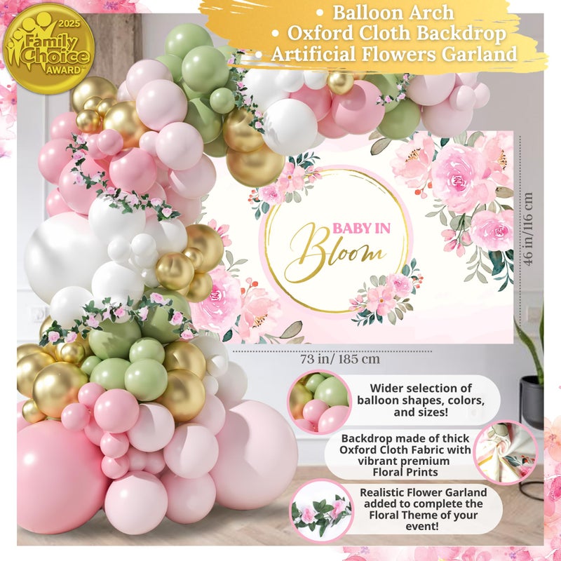 RainMeadow 338 PC Baby in Bloom Baby Shower Decorations for Girl - Balloon Arch Garland & Baby Boxes with Letters, Backdrop, Cake topers, Sash and More - Floral Baby Shower Decorations Pink and Sage Green - Image 5