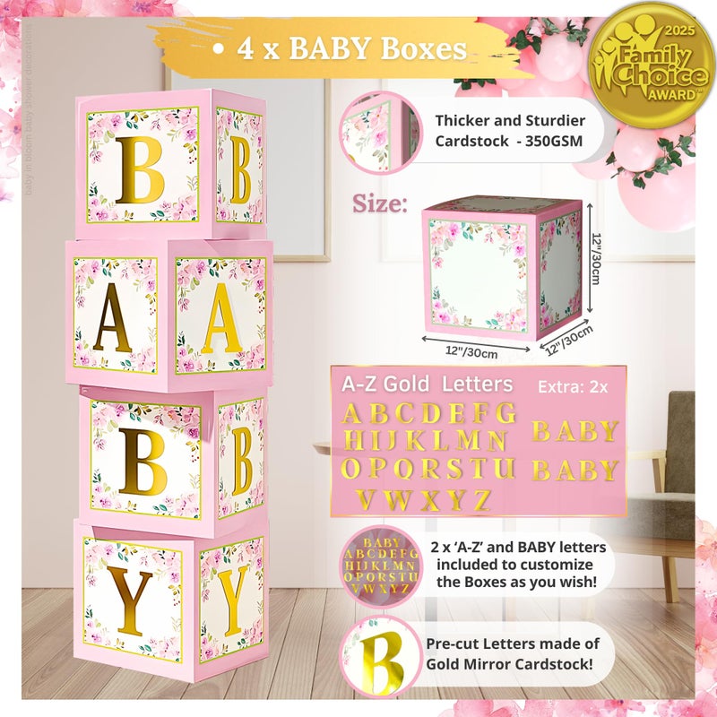 RainMeadow 338 PC Baby in Bloom Baby Shower Decorations for Girl - Balloon Arch Garland & Baby Boxes with Letters, Backdrop, Cake topers, Sash and More - Floral Baby Shower Decorations Pink and Sage Green - Image 4