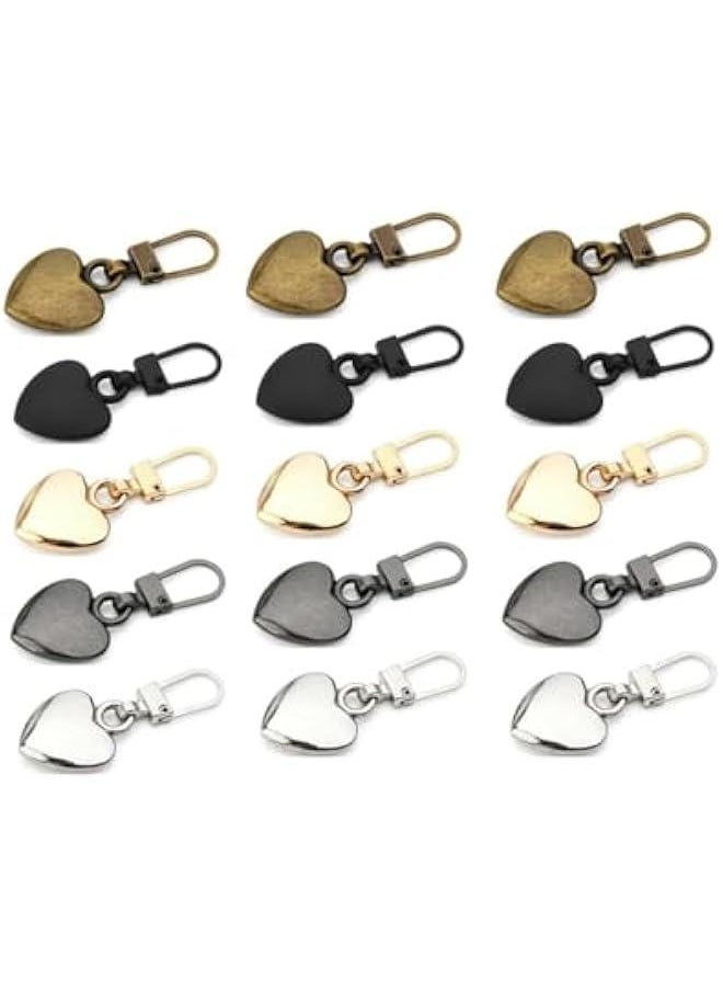 Generic 15Pcs Multicolor Journey Studio Heart Shaped Zipper Pull Replacement Metal Zipper Backpack Zippers Mend Fixer Repair for Coats Jackets Pants Luggage, Fasteners, Sewing Notions and Supplies（5 Colors）  - Image 1