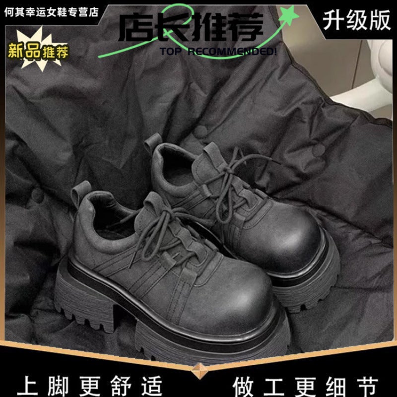 European Vintage Distressed Small Versatile Slimming Thick-Soled Height-Increasing Jk Leather Shoes Derby Shoes Loafers - Image 1
