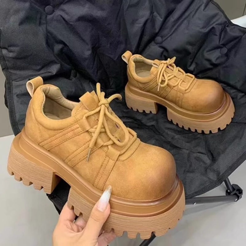 European Vintage Distressed Small Versatile Slimming Thick-Soled Height-Increasing Jk Leather Shoes Derby Shoes Loafers - Image 3