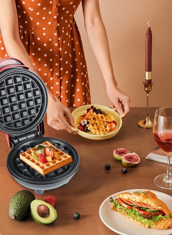 DUNISO Mini Waffle Iron for Classic Waffle Maker, Small Waffle Maker with Non-Stick Coating Retro Design for Birthdays, Family Parties, Pink ﻿  - Image 5