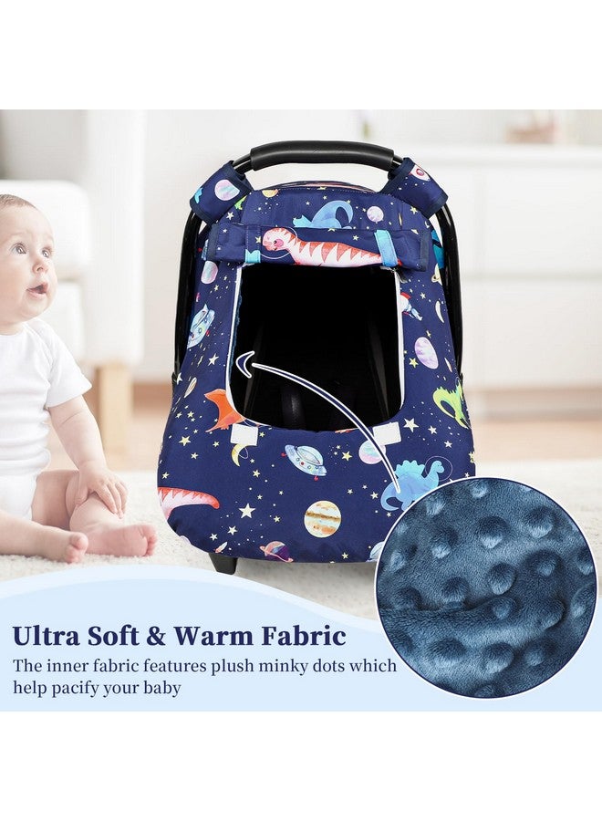 GFU Baby Car Seat Cover Winter, Windproof Blue Carseat Covers for Newborn with 2 Layers Window, Dinosaurs Infant Car Seat Canopy for Boys with Minky Dot Backing, Keeps Babies Warm and Cozy - Image 2