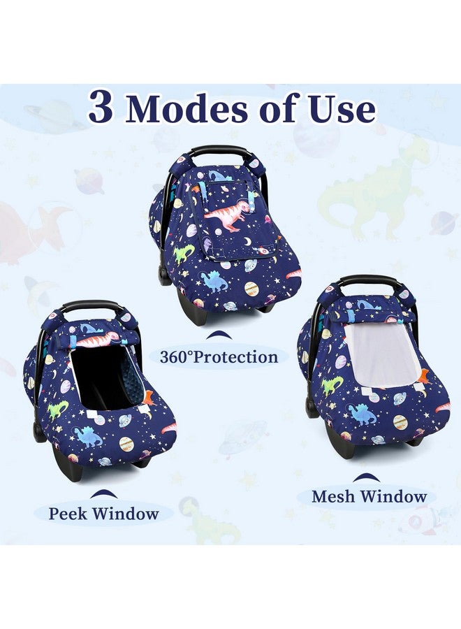 GFU Baby Car Seat Cover Winter, Windproof Blue Carseat Covers for Newborn with 2 Layers Window, Dinosaurs Infant Car Seat Canopy for Boys with Minky Dot Backing, Keeps Babies Warm and Cozy - Image 5