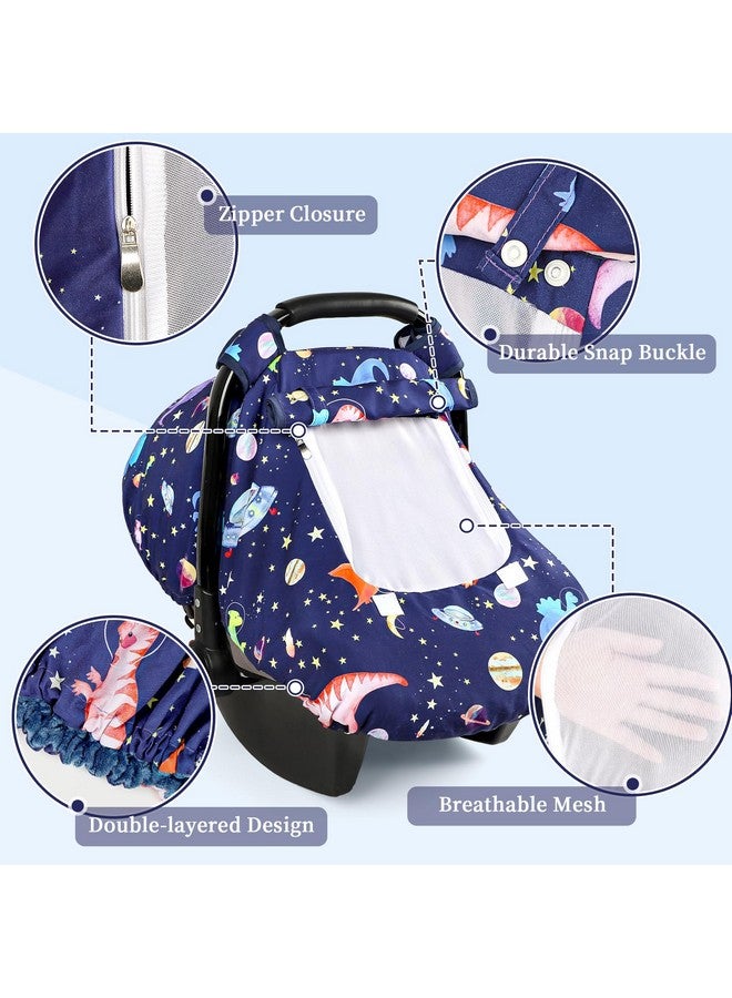 GFU Baby Car Seat Cover Winter, Windproof Blue Carseat Covers for Newborn with 2 Layers Window, Dinosaurs Infant Car Seat Canopy for Boys with Minky Dot Backing, Keeps Babies Warm and Cozy - Image 3