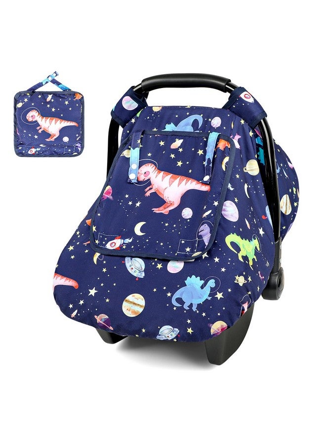 GFU Baby Car Seat Cover Winter, Windproof Blue Carseat Covers for Newborn with 2 Layers Window, Dinosaurs Infant Car Seat Canopy for Boys with Minky Dot Backing, Keeps Babies Warm and Cozy - Image 1