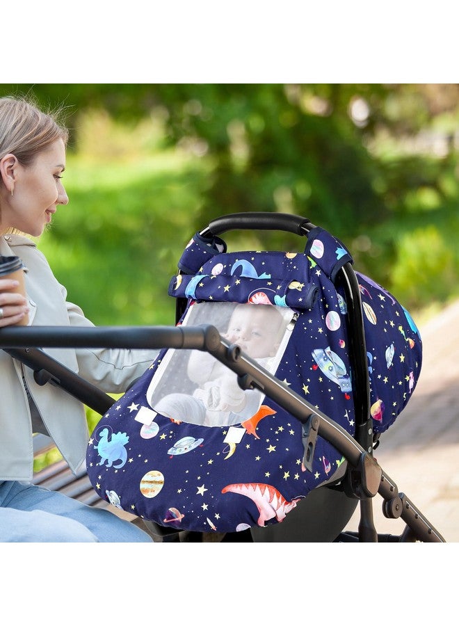 GFU Baby Car Seat Cover Winter, Windproof Blue Carseat Covers for Newborn with 2 Layers Window, Dinosaurs Infant Car Seat Canopy for Boys with Minky Dot Backing, Keeps Babies Warm and Cozy - Image 4