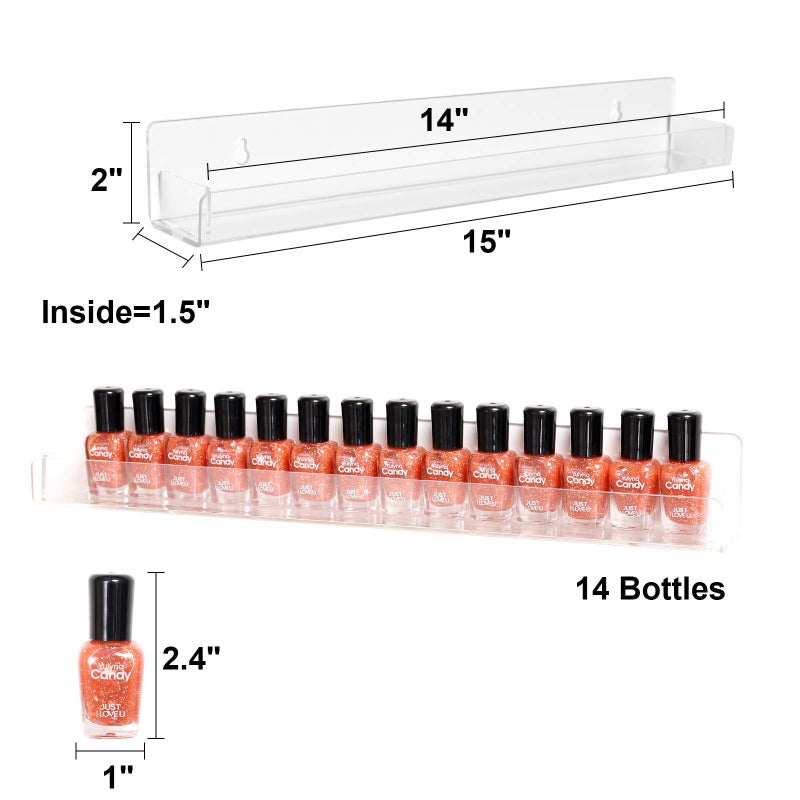 BTremary 15" Acrylic 6 Shelves Nail Polish Wall Mounted Holder Paint Organizer Storage Rack Clear Hanging Nail Polish Shelf Floating Wall Mount Nursery Bookshelves Vinyl Display Record Holder. - Image 3