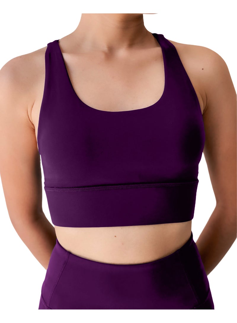 Texcraft Women's Sports Bra with Criss-Cross Back – High Elasticity & Breathable Workout Top-Dark Purple - Image 2