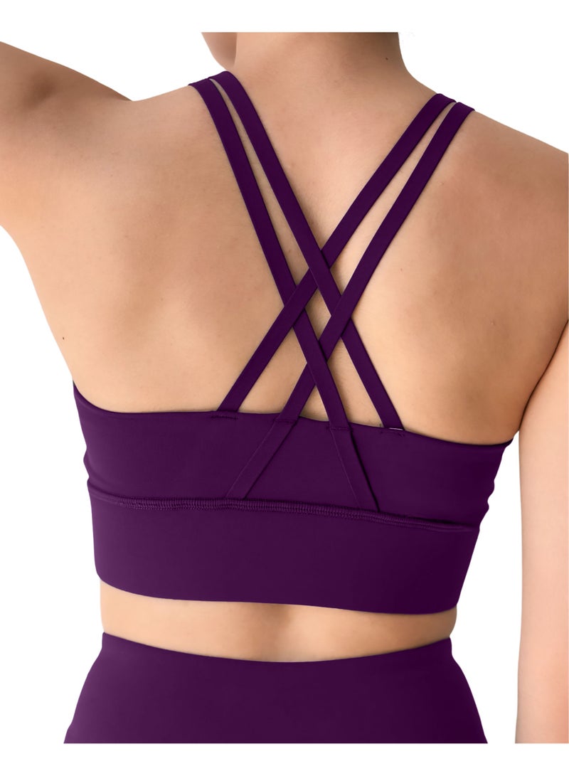 Texcraft Women's Sports Bra with Criss-Cross Back – High Elasticity & Breathable Workout Top-Dark Purple - Image 1