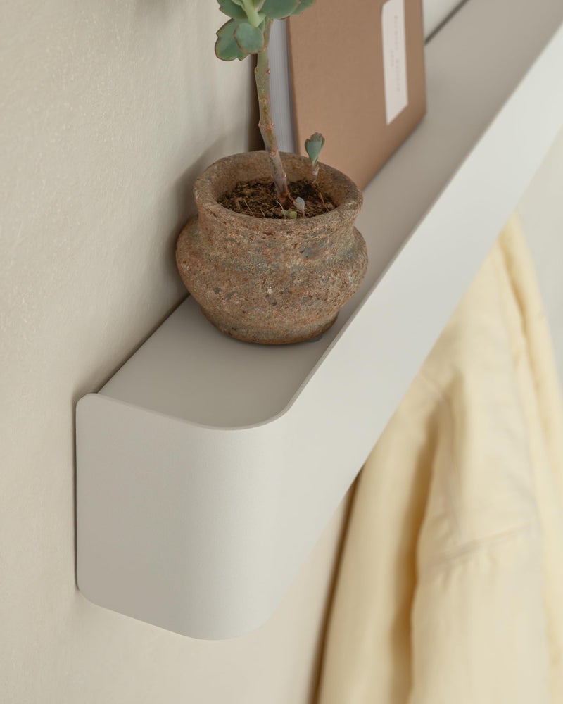 Kazai.Â® Coat Rack Wall Mount with Shelf 'Tone' | Modern Design Coat Hanger with Hidden Hooks and Storage | Hat Rack with Shelf in Metal | Wall-Mounted Purse Organizer | White - Image 2