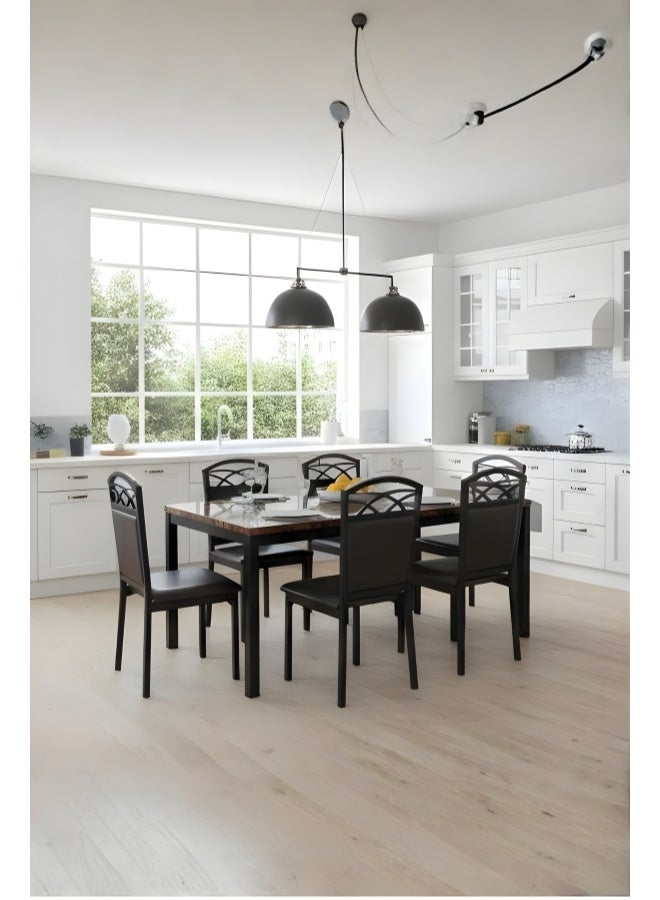 ABX HOME Dining Table 6 seater Rectangular Dining Set | Sturdy Kitchen Marbel Top Table with Pu Leather Chairs | Dining set 1+6 Seater for Home, Dining Room Brown-Black - Image 1