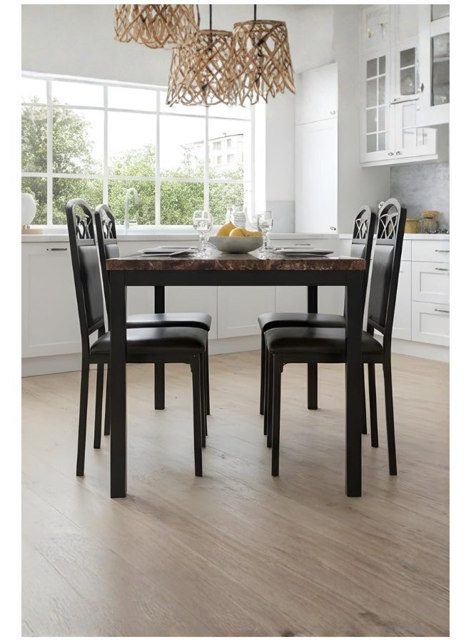 ABX HOME Dining Table 6 seater Rectangular Dining Set | Sturdy Kitchen Marbel Top Table with Pu Leather Chairs | Dining set 1+6 Seater for Home, Dining Room Brown-Black - Image 2