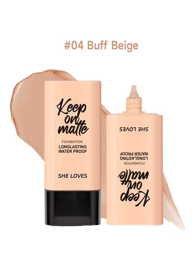 Sheloves 30ML Keep On Matte Longlasting Waterproof Makeup Liquid Foundation 04 Buff Beige, Feels Lightweight and Comfortable Buildable A Flawless Natural Looking, Concealer Foundation to Cover Redness - Image 1