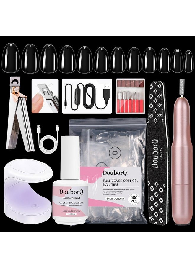 MAJOR DIJIT Major Dijit Gel X Nail Kit - Beginner Gel Nail Set with Nail Drill, 0.5oz 4-in-1 Nail Glue Gel, 500PCS Short Almond Nail Tips, Nail Clipper, UV Lamp for Nail Extensio & Art (Short Almond)  - Image 1