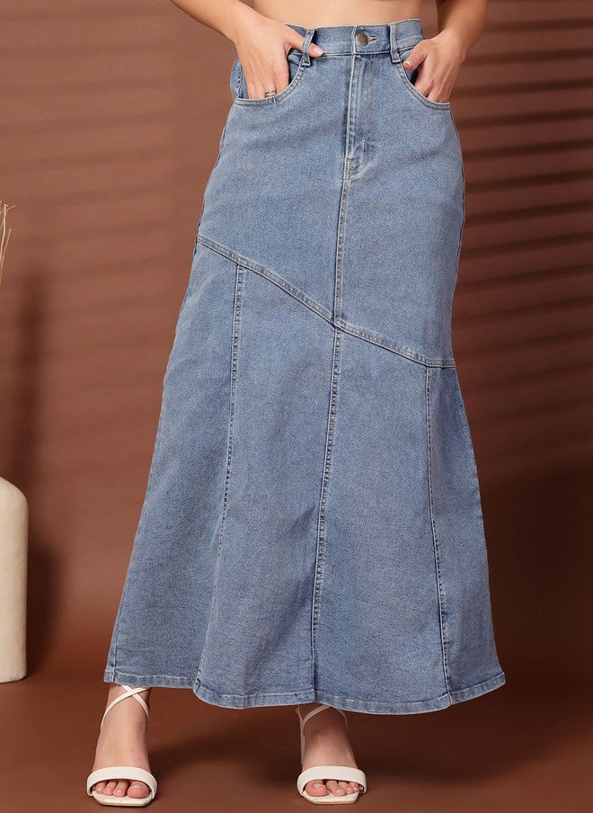 PlusS تنورة ماكسي جينز زرقاء واسعة للنساء - Image 1