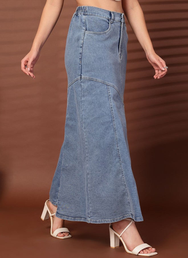 PlusS تنورة ماكسي جينز زرقاء واسعة للنساء - Image 2