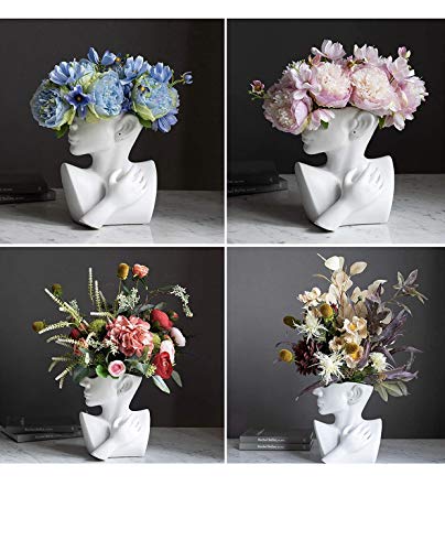 Funsoba Ceramics Statue Flower Vase Face Pots Bust Head Shaped for Birthday Gifts Home Office Decoration White
