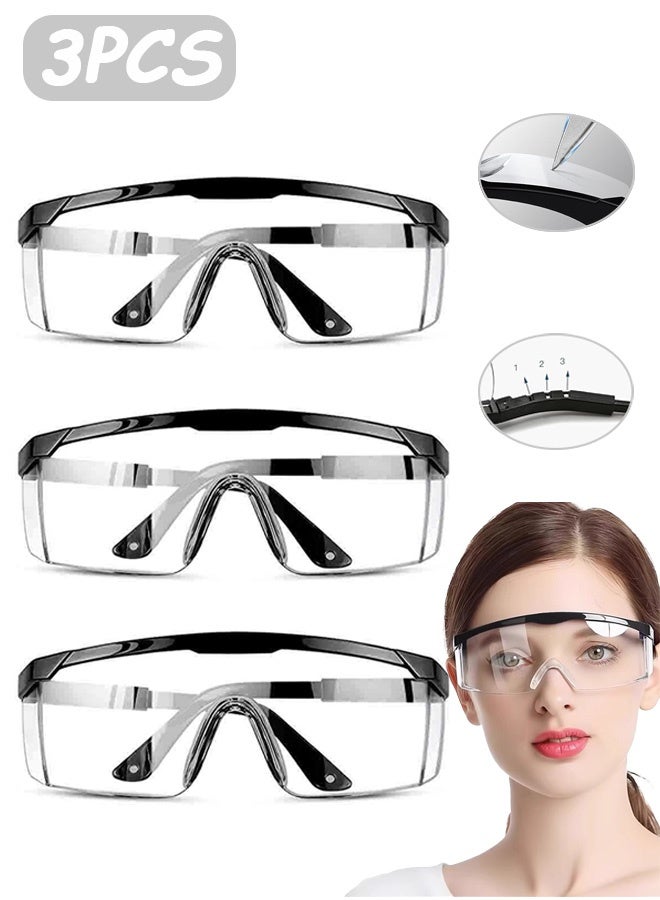 إم إكس إن مجموعة من 3 نظارات أمان - نظارات حماية للعين مضادة للضباب، عدسات شفافة ملفوفة مقاومة للخدش، نظارات أمان ومقابض مضادة للانزلاق، نظارات مختبر قابلة للتعديل - Image 1
