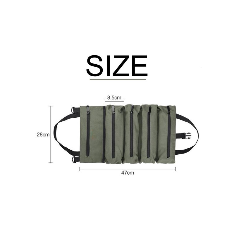 SOLARAE Roll Up Tool Bag Multi-Purpose Canvas Tool Roll Canvas Roll Up Pouch with 5 Zipper Pockets Wrench Roll Pouch - Image 3