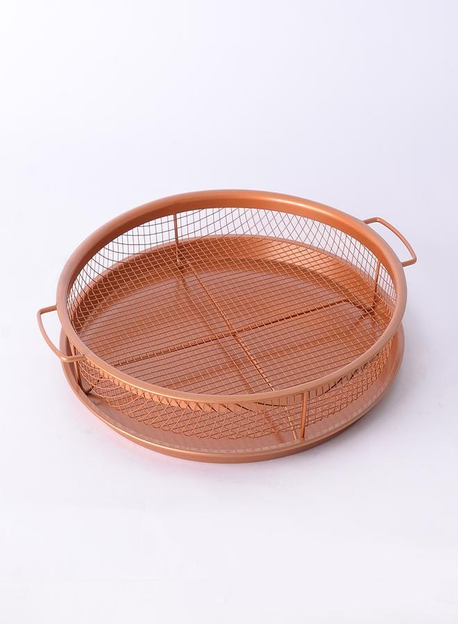 Non Stick Nonstick Copper Circular Baking Tray with Two Piece Raised Mesh BBQ Basket - Image 1