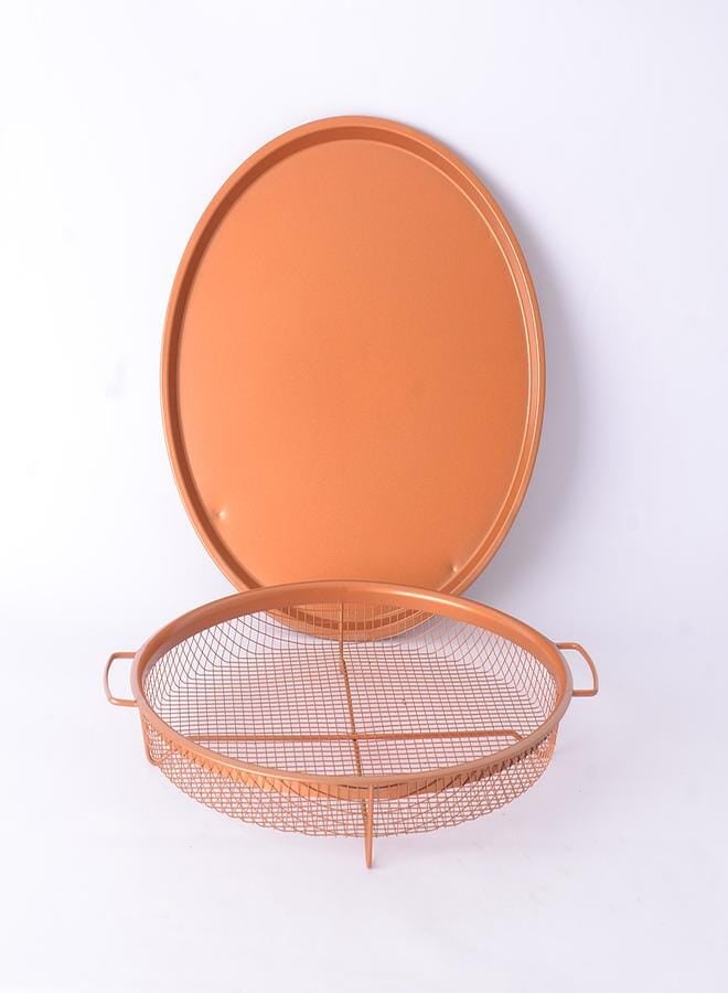 Non Stick Nonstick Copper Circular Baking Tray with Two Piece Raised Mesh BBQ Basket - Image 3