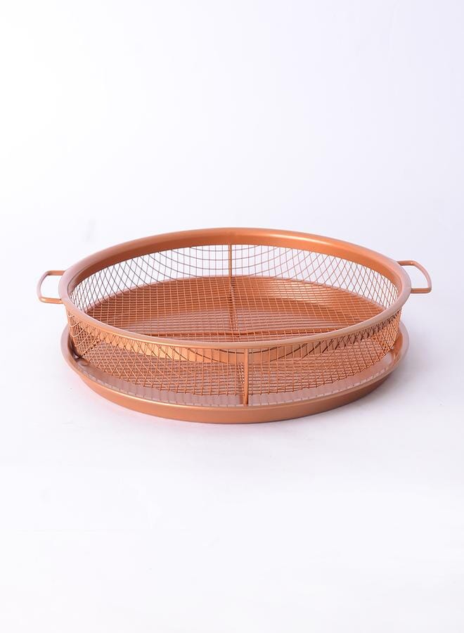Non Stick Nonstick Copper Circular Baking Tray with Two Piece Raised Mesh BBQ Basket - Image 2