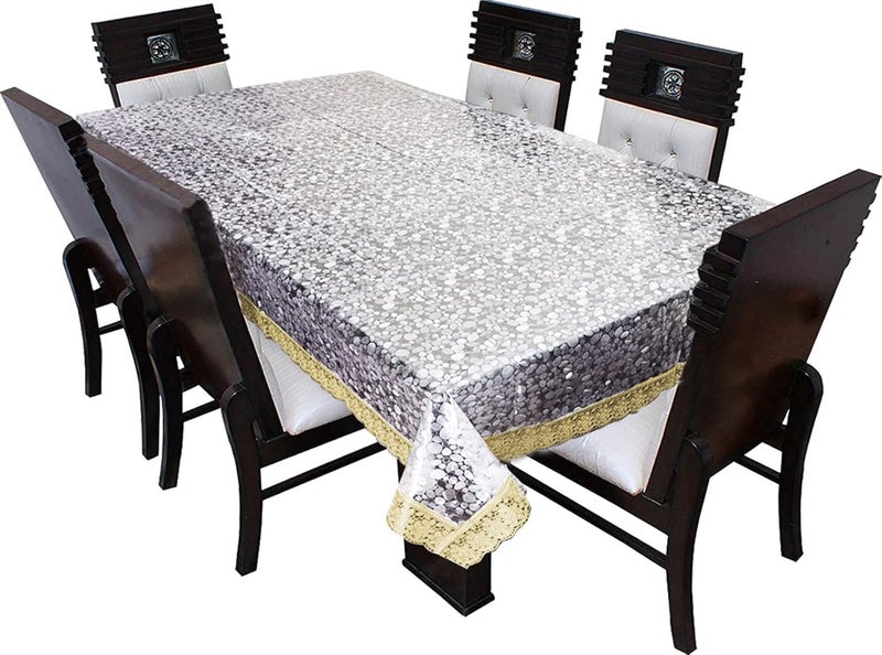 HOMECROWN Waterproof 6 Seater Dining Table Cover 3D Pattern Transparent PVC Plastic Rectangular Table Cover with Embroidered Golden Lace Border Clear Color 60X90 Inches Pack of 1 - Image 1