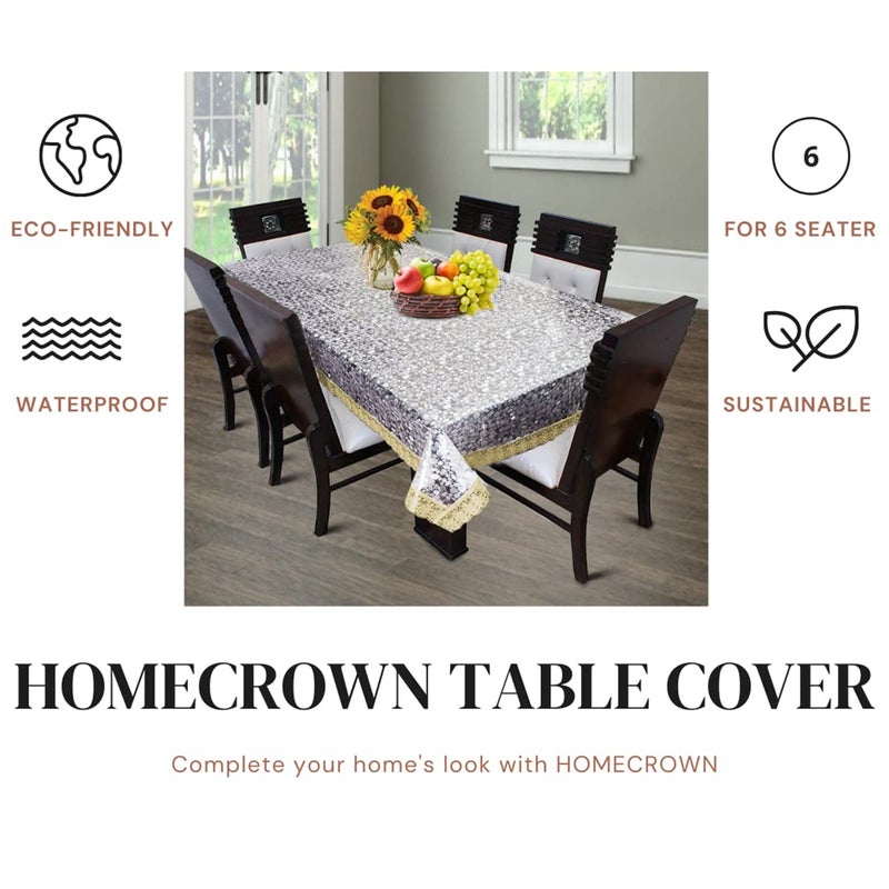HOMECROWN Waterproof 6 Seater Dining Table Cover 3D Pattern Transparent PVC Plastic Rectangular Table Cover with Embroidered Golden Lace Border Clear Color 60X90 Inches Pack of 1 - Image 5