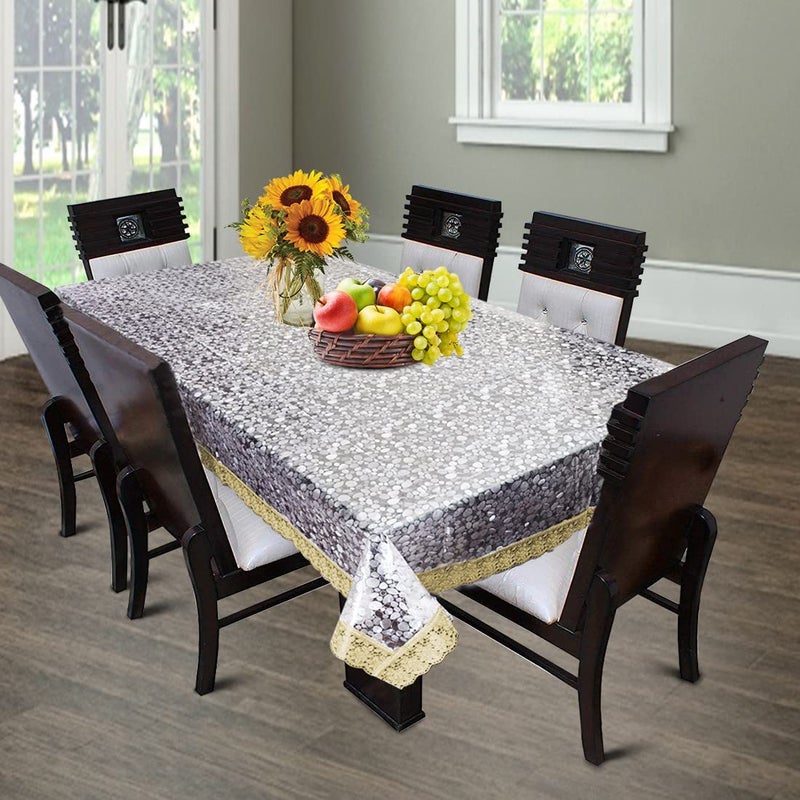 HOMECROWN Waterproof 6 Seater Dining Table Cover 3D Pattern Transparent PVC Plastic Rectangular Table Cover with Embroidered Golden Lace Border Clear Color 60X90 Inches Pack of 1 - Image 2