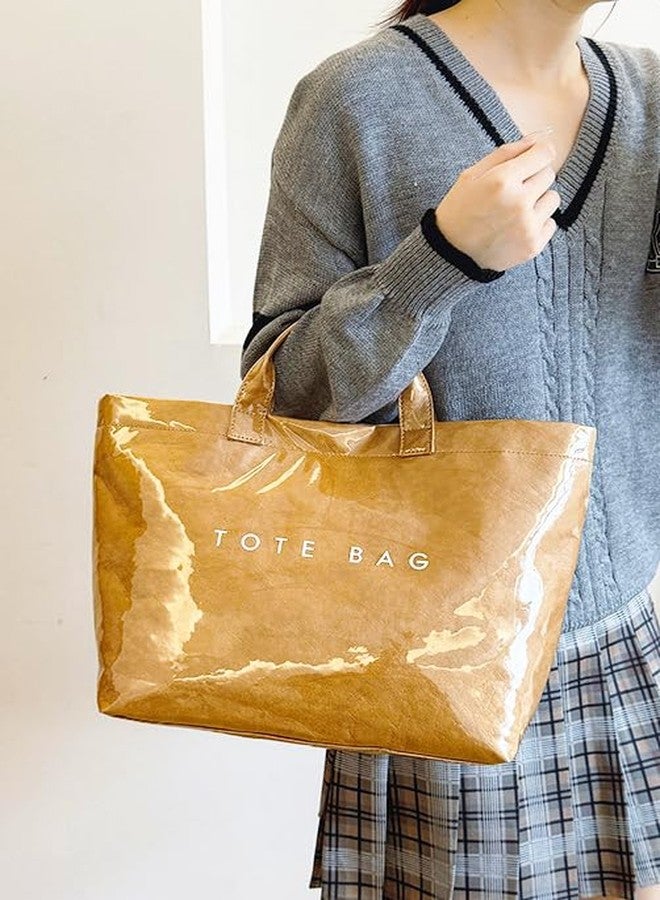 URAWOW Paper Tote Bags with PVC Surface for Women Top-handle Bag Vintage Clear Purses Handbag Satchel - Image 4