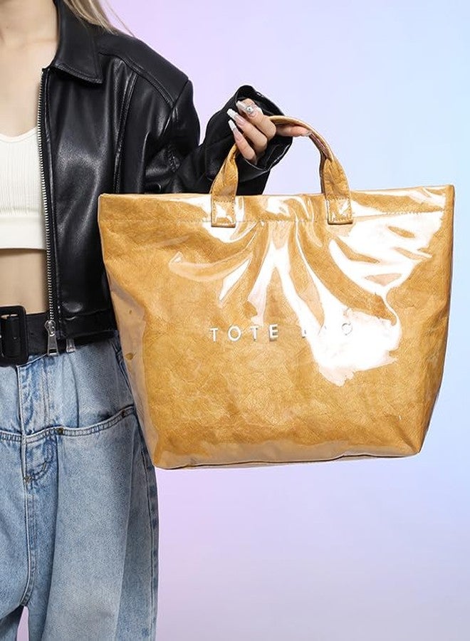 URAWOW Paper Tote Bags with PVC Surface for Women Top-handle Bag Vintage Clear Purses Handbag Satchel - Image 2