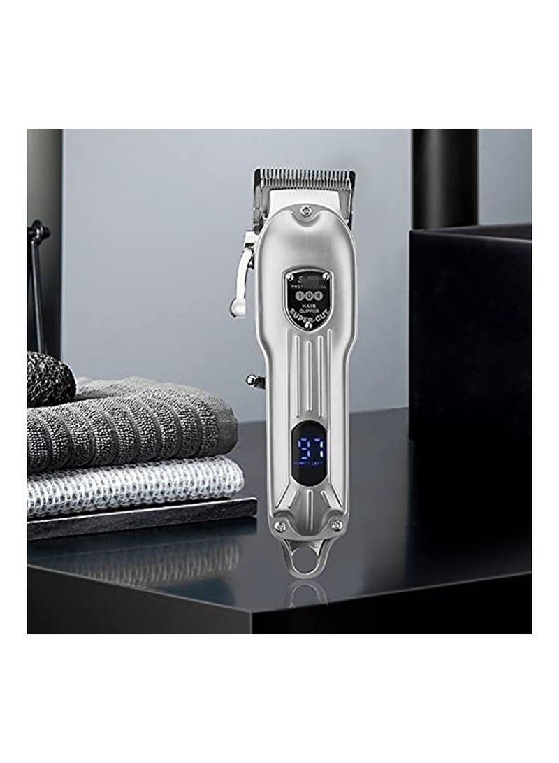 Professional Hair Clippers for Men, Hair Cutting Kit, Rechargeable Cordless Hair Clippers with LED Display(Silver) - Image 2