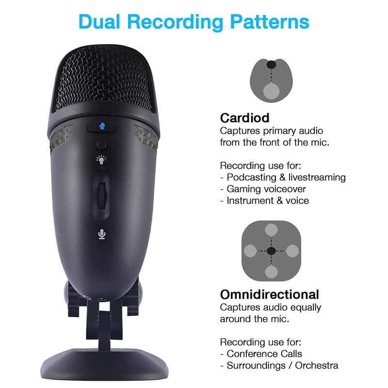 Cyber Acoustics Premium USB Microphone with Dual Recording Patterns - 24-bit Recording Perfect for Podcasting and Vlogging - Compatible with PC and Mac (CVL-2009) - Image 2