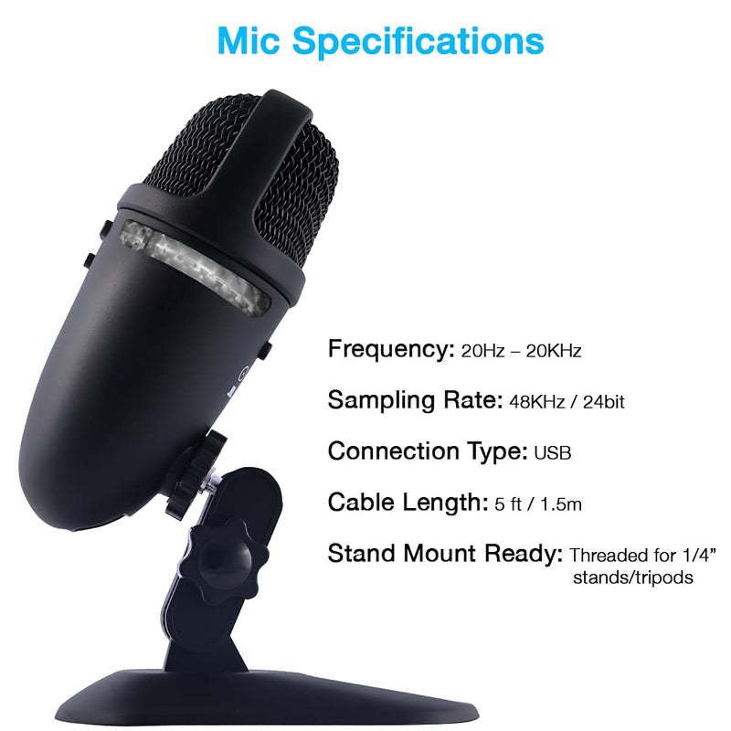 Cyber Acoustics Premium USB Microphone with Dual Recording Patterns - 24-bit Recording Perfect for Podcasting and Vlogging - Compatible with PC and Mac (CVL-2009) - Image 3
