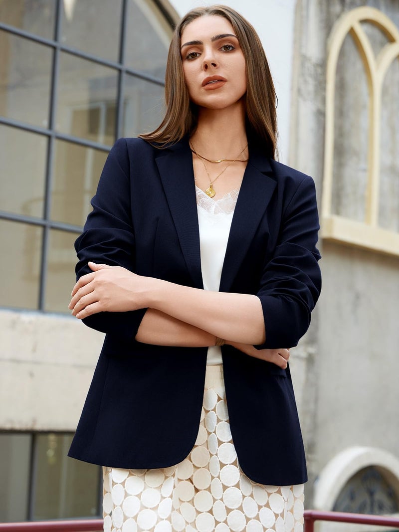 Kelyaa Womens One Button Blazer Casual Open Front Long Sleeve Suit Jackets Business Work Office Blazers with Pockets Navy - Image 3