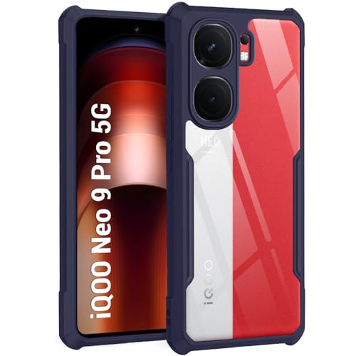 TheGiftKart Shockproof Crystal Clear Back Cover Case for iQOO Neo 9 Pro 5G | 360 Degree Protection | Protective Design | Transparent Back Cover Case for iQOO Neo9 Pro 5G (PC & TPU, Blue Bumper) - Image 1
